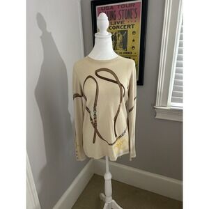 J.MCLAUGHLIN Sweater Womens M Modal Blend Equestrian Bridle Chain Pullover Beige